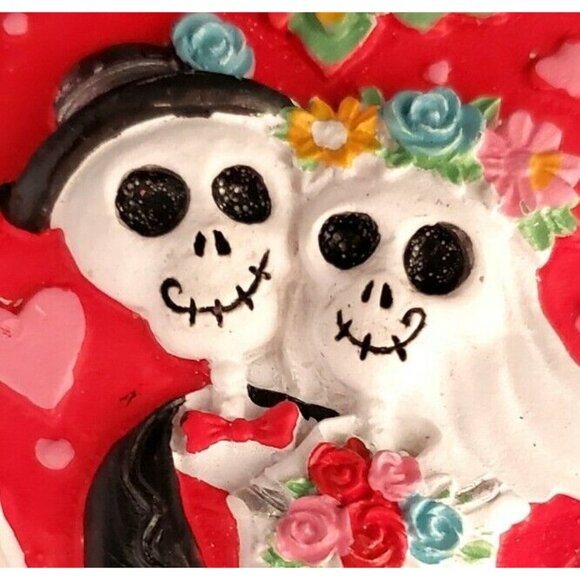 Sugar Skull Day of the Dead Love U 4 Skeleton Couple Heart Ornament Valentine - Picture 7 of 12